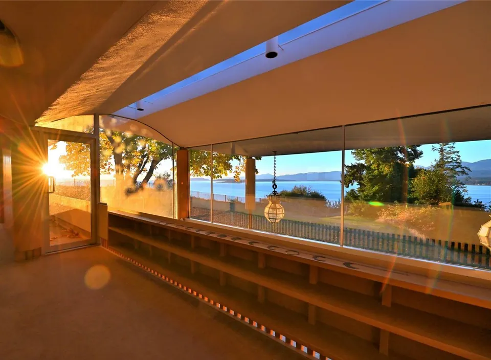 Cedar-lined interior and coastal view