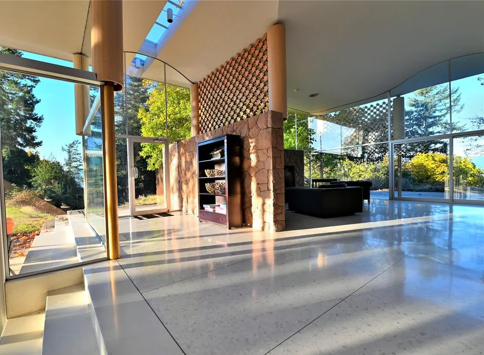 Granite hearth and glass walls